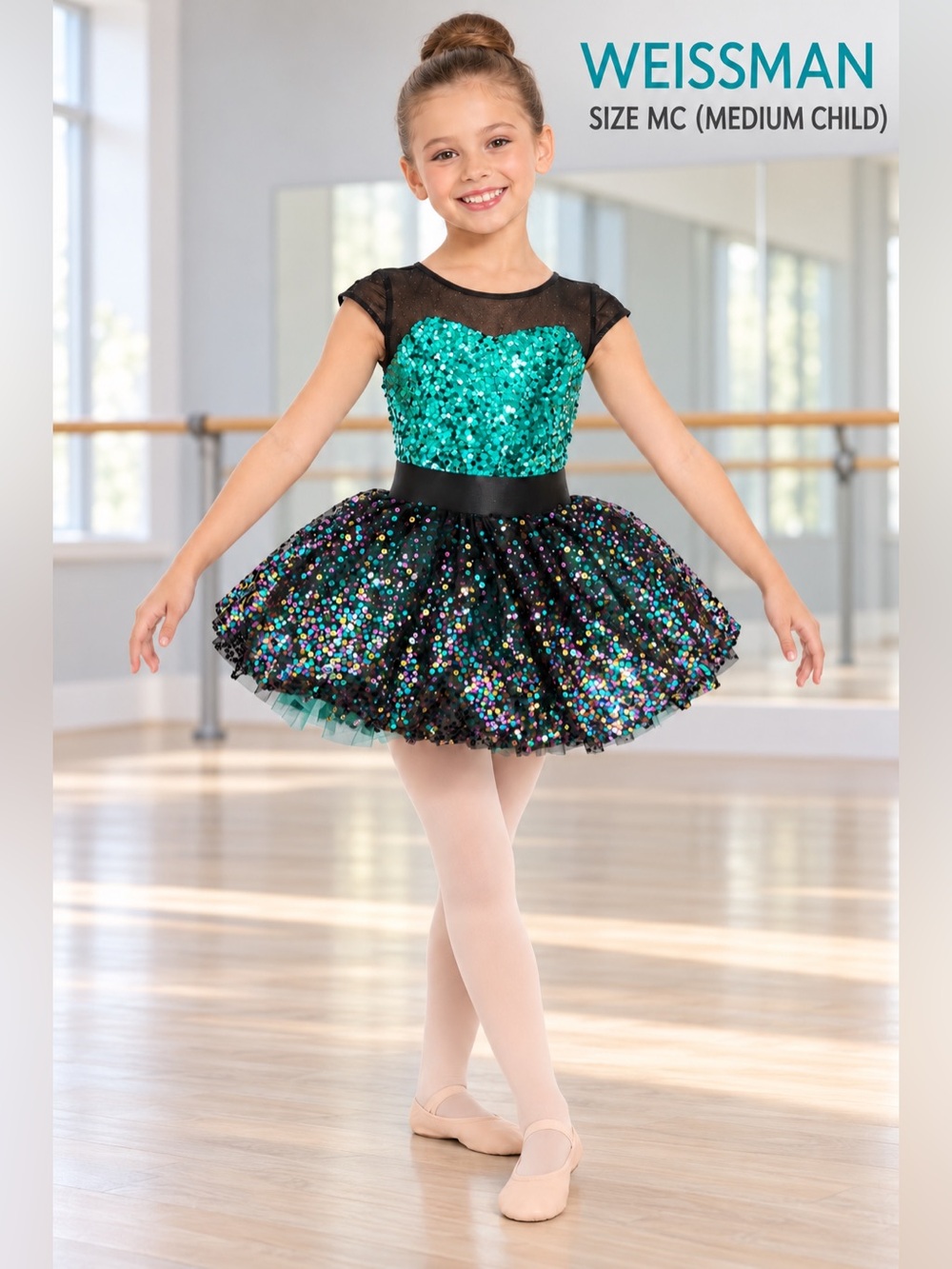 NWOT Weissman Teal Sequin Dance Costume – Medium Child (MC)